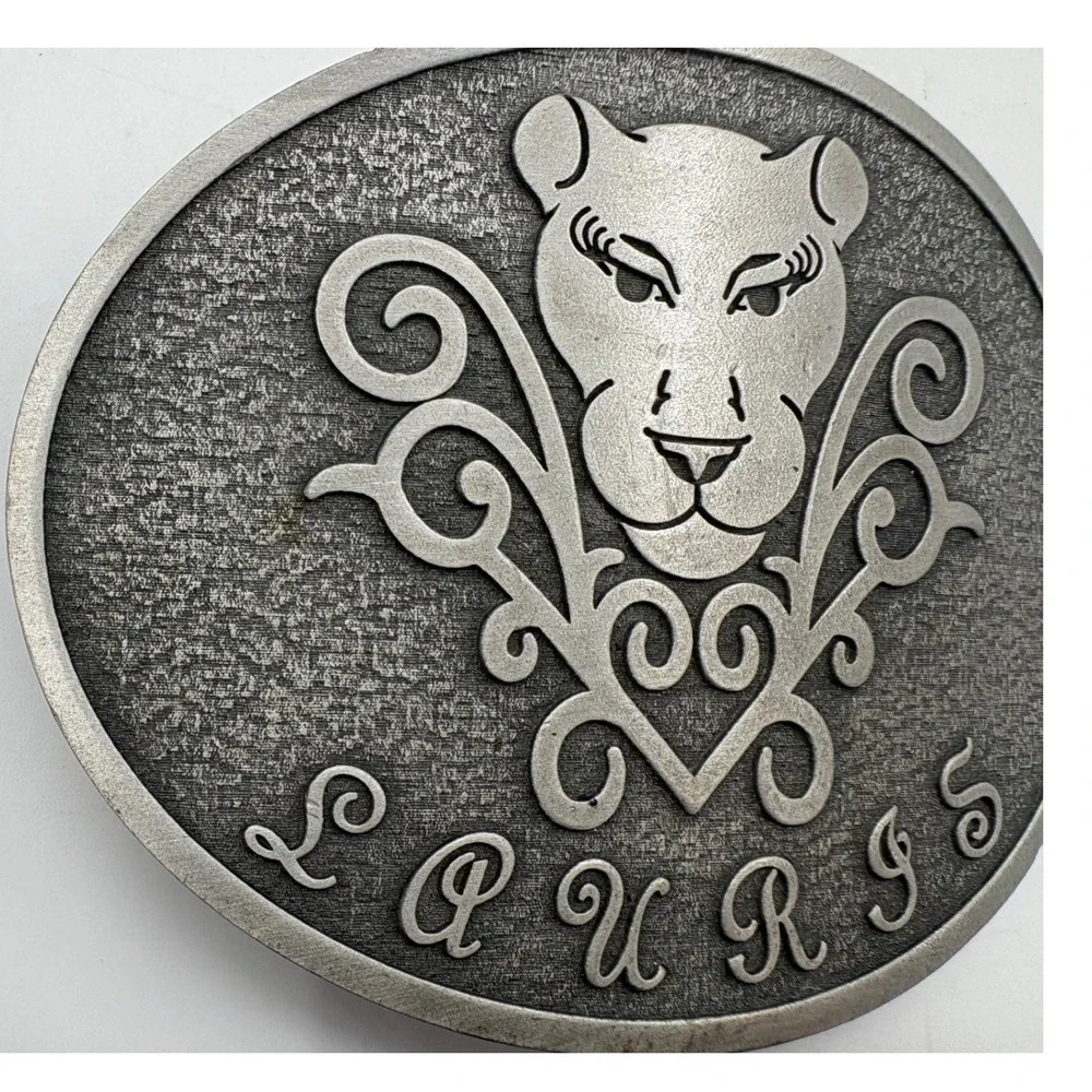 Paurss Lioness Belt Buckle Vintage Western Animal Motif Pewter Tone Metal